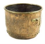 A late 19th century Dutch copper log bin, with ring handles and a riveted body, 33.9cm high, 47cm