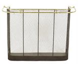 An Edwardian brass and wirework nursery fender, the front with a rail, 77.5cm high, 106.5cm wide,