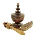?  Treen. A 19th century chip carved and mother of pearl inlaid snuff shoe, with a hinged lid, a