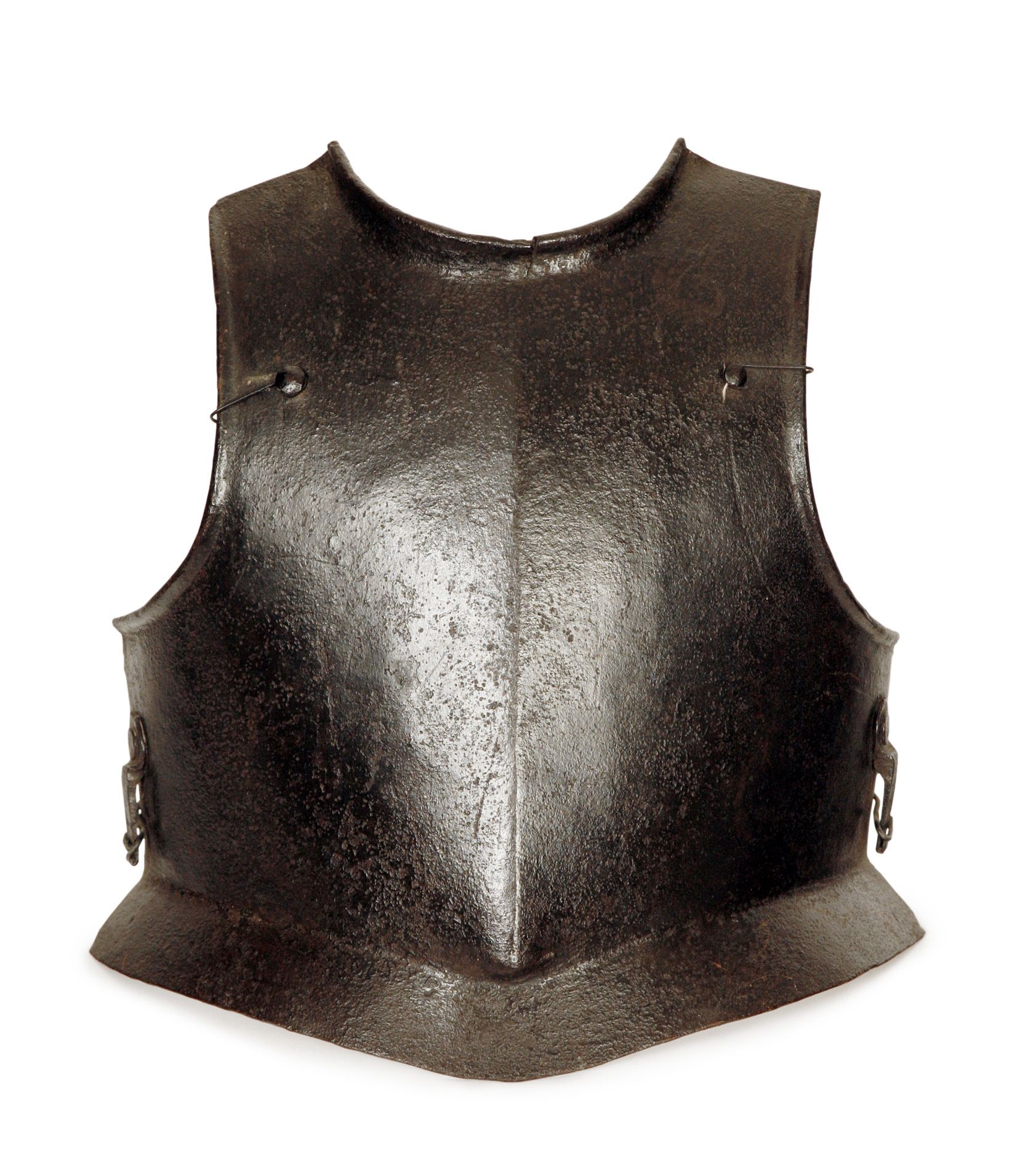 ENGLISH CIVIL WAR PERIOD BREAST PLATE blackened iron shot proof, rolled