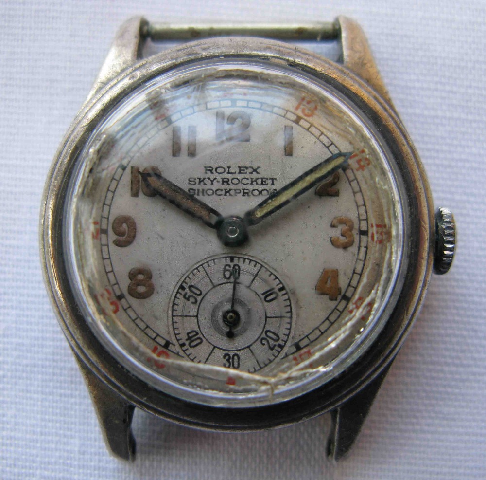 ROLEX SkyRocket watch headwhite metal case, screw off back, grey dial, luminous Arabic numera