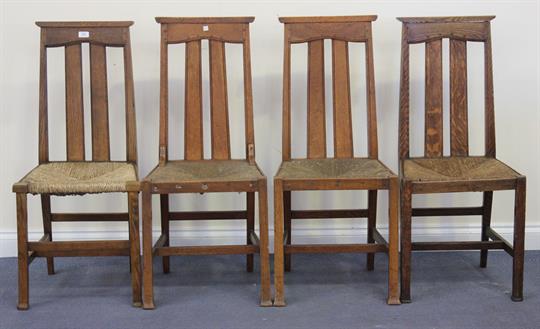 Four Arts And Crafts Liberty Oak Dining Chairs By Morris Co The Twin Splat Backs Above Rush S