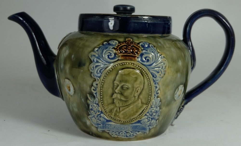 Royal Doulton Lambeth Stoneware Blue and Green Teapot Depicting The