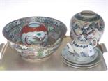 Collection of Oriental ceramics and a small blue and white teapot