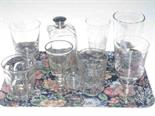 Four engraved goblets, four glasses and bottle (9)