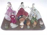 Five Royal Doulton figures, including Vanity and Diana, Old Salt small jug and six resin Royal
