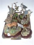 Two Border Fine Arts pieces 'A Lucky Find' and 'Otter and Cub', and four bird sculptures (6)
