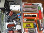 Two boxes of model railway locomotives and accessories