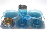 Collection of Victorian blue tinted pressed glass, finger bowls and two ashtrays