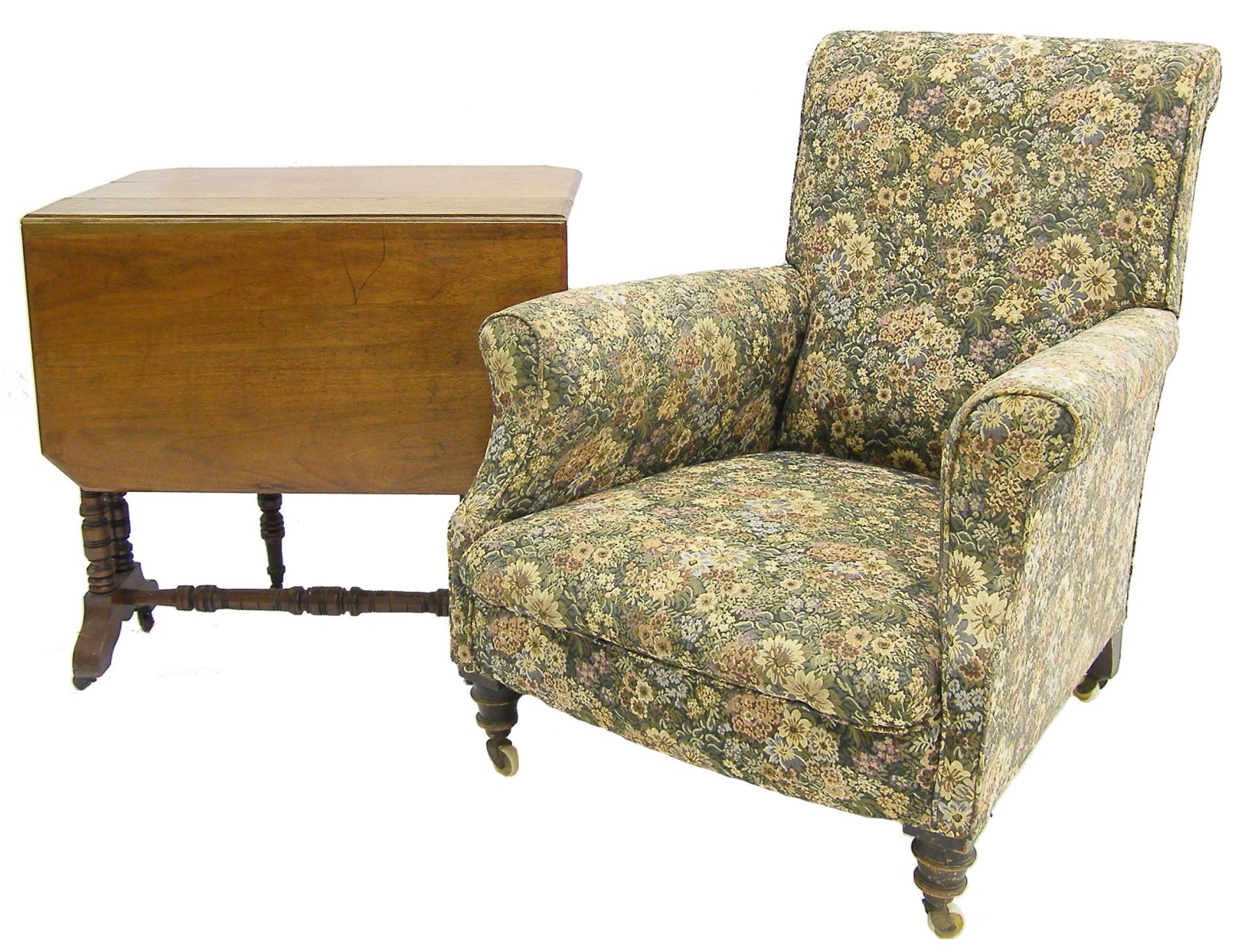 Victorian Lounge Chair With Floral Upholstery 32 Deep Together With An Edwardian Sutherland Ta