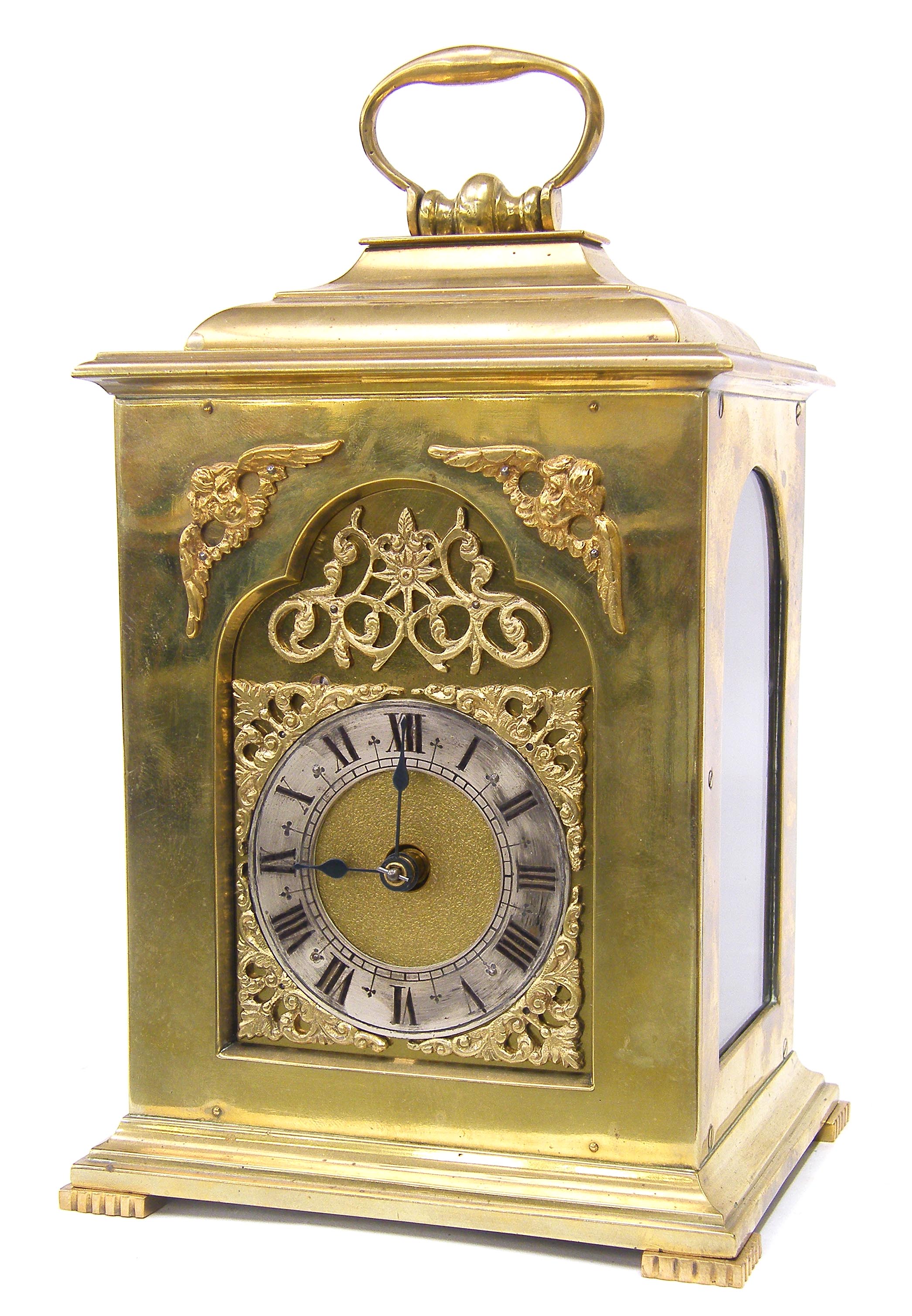 Unusual brass mantel clock, the movement stamped Coventry, Astral, Made
