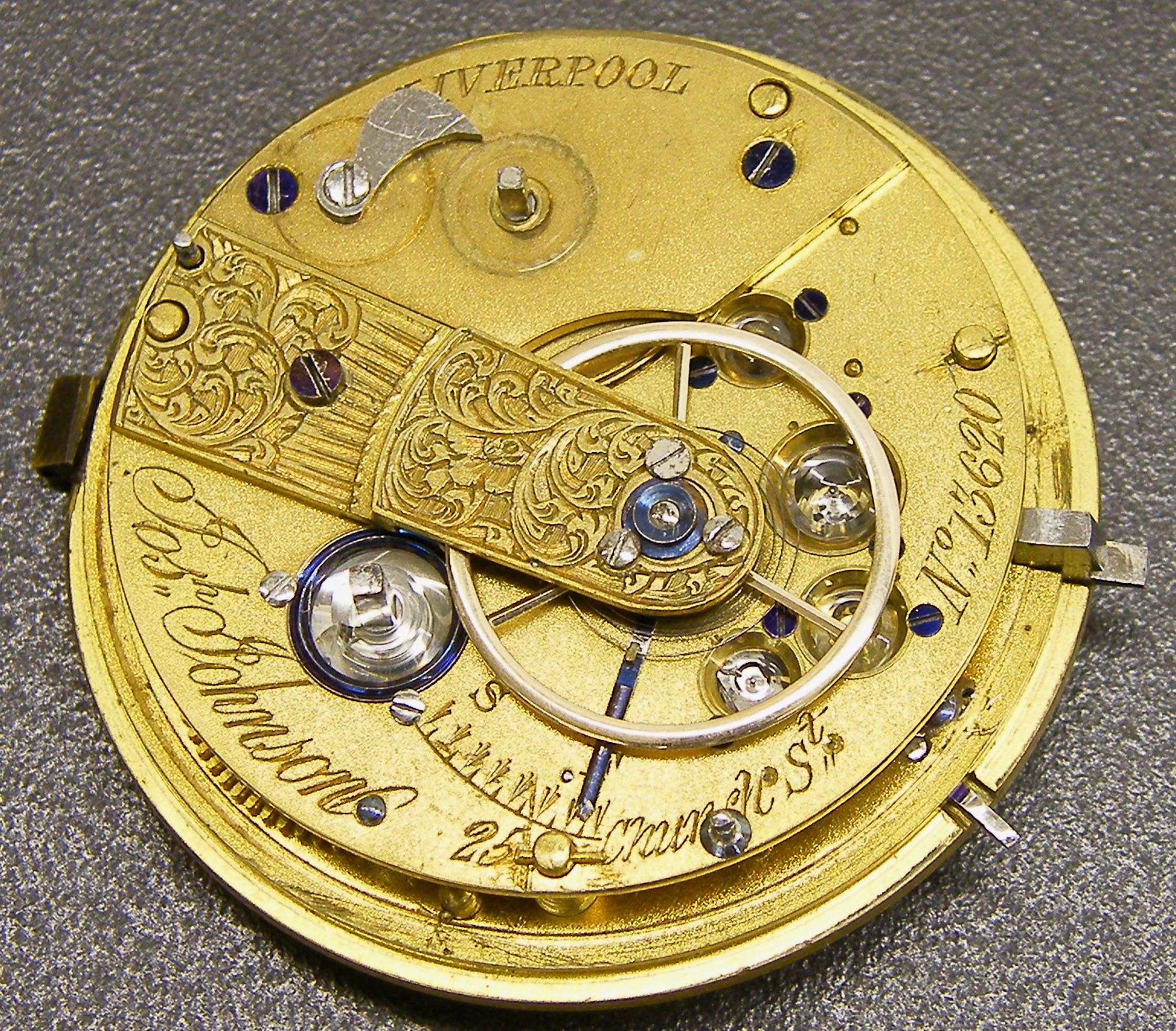 Josh Johnson fusee lever pocket watch movement, signed Josh Johnson, 25