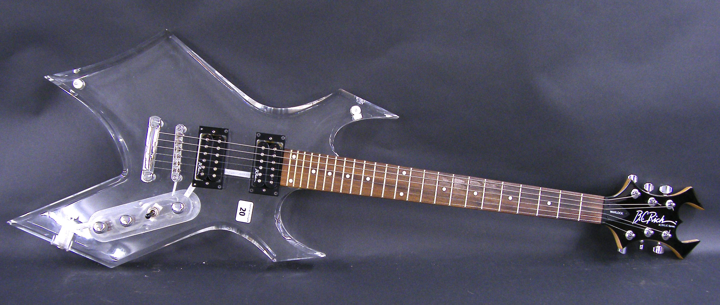 B.C. Rich Acrylic Series Warlock electric guitar, made in Korea, ser. no. 41201633, clear Perspex