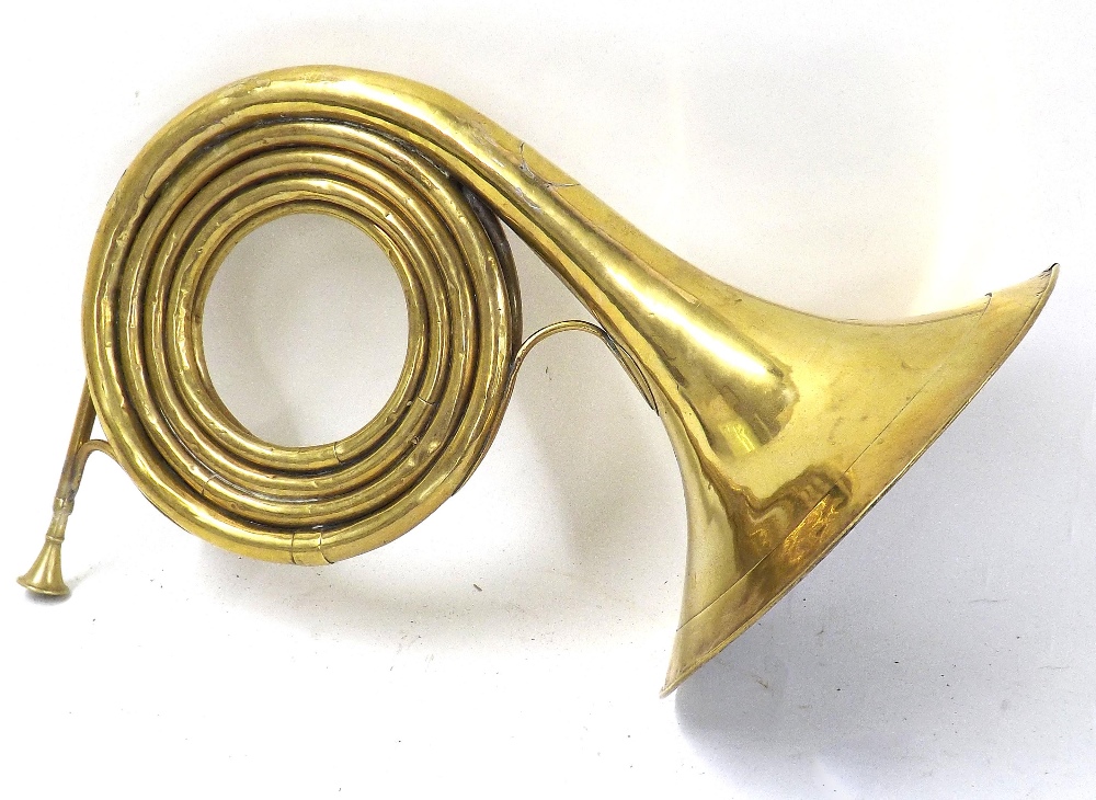 French brass hunting horn/trompe Maricourt by and stamped Raoux Seul