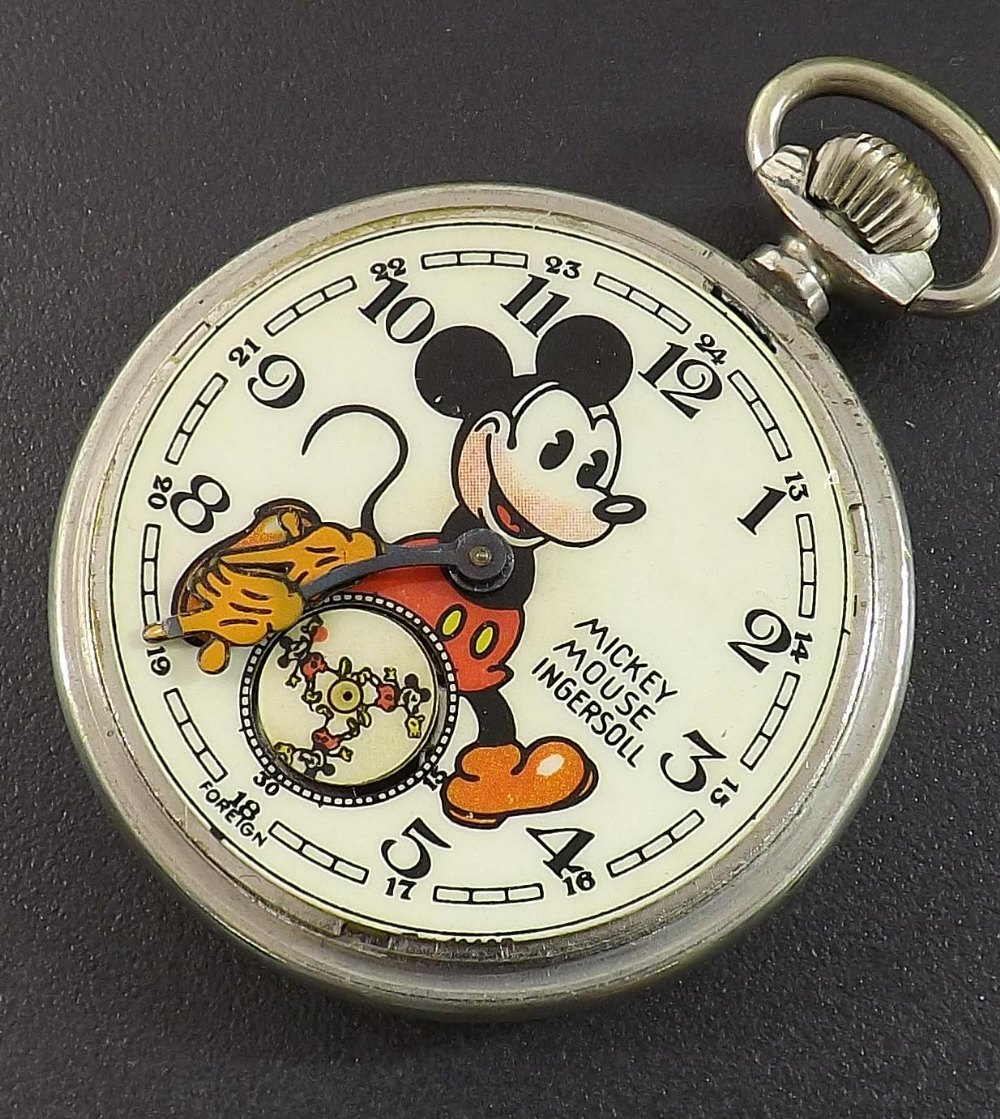 Novelty Ingersoll Mickey Mouse pocket watch, pin pallet movement, 50mm
