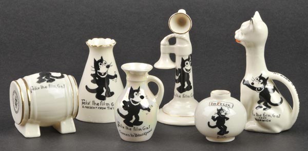Felix The Cat A Group Of Whimsies And Miniature Vases Decorated
