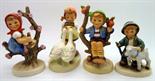 Four Hummel figures, Shepherd`s Apprentice, Apple Tree Boy, Goose Girl and Apple Tree Girl, all