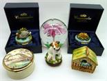 Two Crummles enamel trinket boxes, with boxes, a Limoges trinket box, two other trinket boxes and