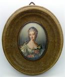 An oval picture of a lady in Georgian dress, height of picture 118mm