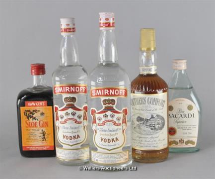 Two Bottles Of Smirnoff Vodka Hawkers Sloe Gin Bacardi And