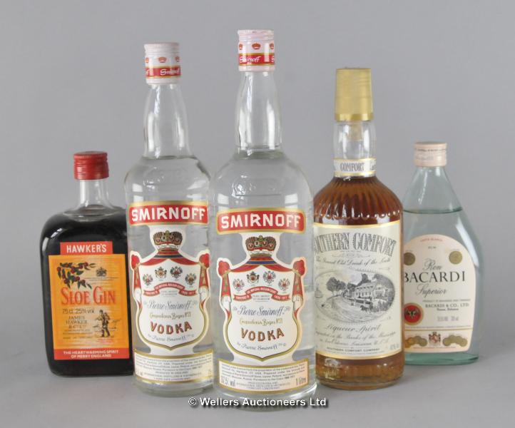 Two Bottles Of Smirnoff Vodka Hawkers Sloe Gin Bacardi And