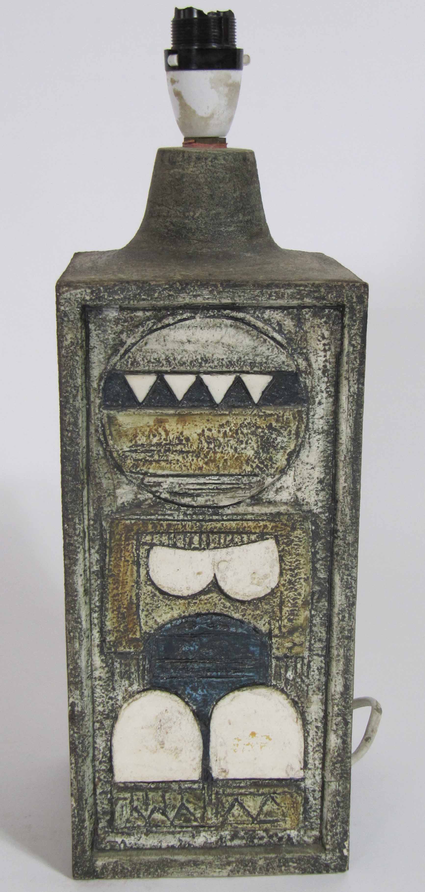 A Troika lamp base, circa 1970`s, a rectangular pottery lamp base