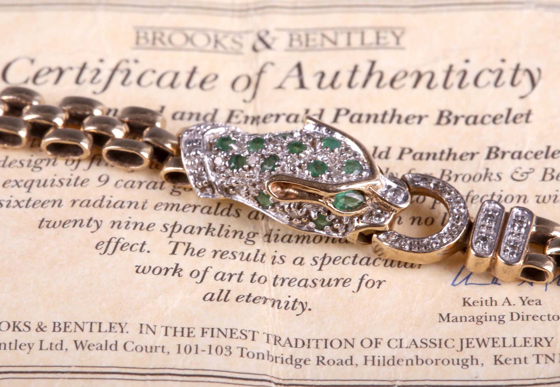 A Brooks And Bentley 9ct Gold Diamond And Emerald Panther