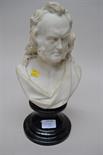 A continental white bisque porcelain bust study of a gentleman with flowing locks and sideburns,