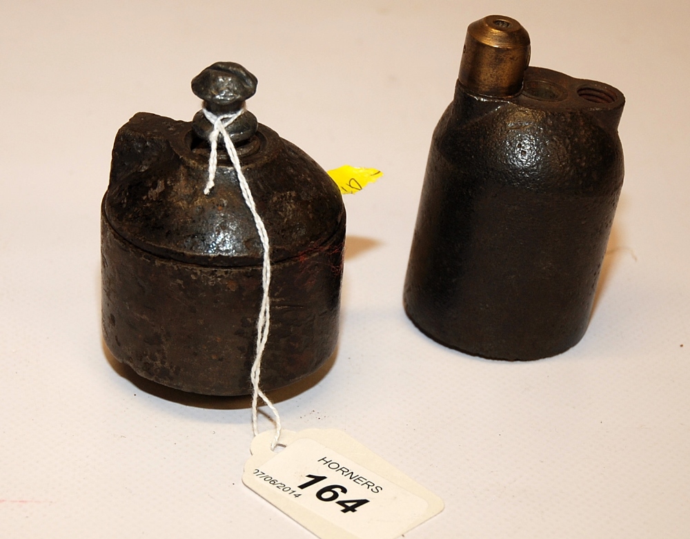 WWI GERMAN INK POT GRENADE AND WWI FRENCH RIFLE GRENADE (BOTH INERT)