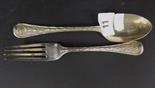 Pair of Victorian silver dessert fork and spoon, the handle cast with scallop shells and