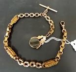 Victorian 9ct bi-colour fancy link watch chain/Albert, each alternate link pierced and with star