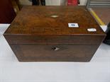 19th Century burr walnut parquetry banded writing slope, width 7.75”.