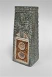 Troika pottery coffin vase, textured and geometric moulded with a green ground, painted mark and