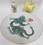 A Rosenthal porcelain circular wall plaque, printed and painted with a Chinese dragon chasing the