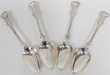 Set of 4 Victorian silver table spoons, of hourglass foliate pattern, maker H.H, London 1854, 13oz.