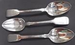 Three early 19th century silver fiddle pattern tablespoons, one Exeter 1834, 3.5 oz approx.