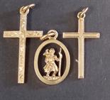 2 9ct cross pendants and a 9ct St Christopher pendant 4.4 grams.