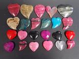 Semi-precious carved and polished stone ‘hearts’.