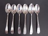 George III set of six silver old English pattern teaspoons by Hester Bateman, London 1784, 3 oz