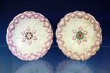 Eight Meissen vine leaf design plates blue crossed swords to underside, incised `Z99b`, late 19th