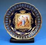 A Vienna porcelain cabinet plate late 19th century, scalloped rim with gilt decoration,