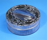 A rare Lalique Tananarive clear, frosted and enamelled glass box introduced 1925, circular form with