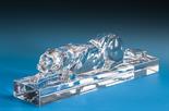 A Baccarat model of a Jaguar modelled in stalking pose on a rectangular base, Baccarat etched mark