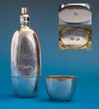 A rare Channel Islands silver spirit flask by George Mauger 18th century, elongated oval form with