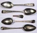 A pair of 18th century Channel Islands silver tea spoons maker`s mark ILP, struck once (Guernsey,