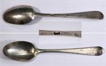 An 18th century Channel Islands silver tea spoon maker`s mark PN struck once (Guernsey, c.1750),