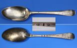 An 18th century Channel Islands silver table spoon maker`s mark PM struck once (Pierre Maingy,