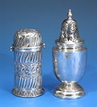 A Victorian silver sugar caster Birmingham 1886, cylindrical form with wrythen decoration with