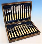 A cased set of twelve George V silver and ivory fish knives and forks Allen & Darwin, Sheffield