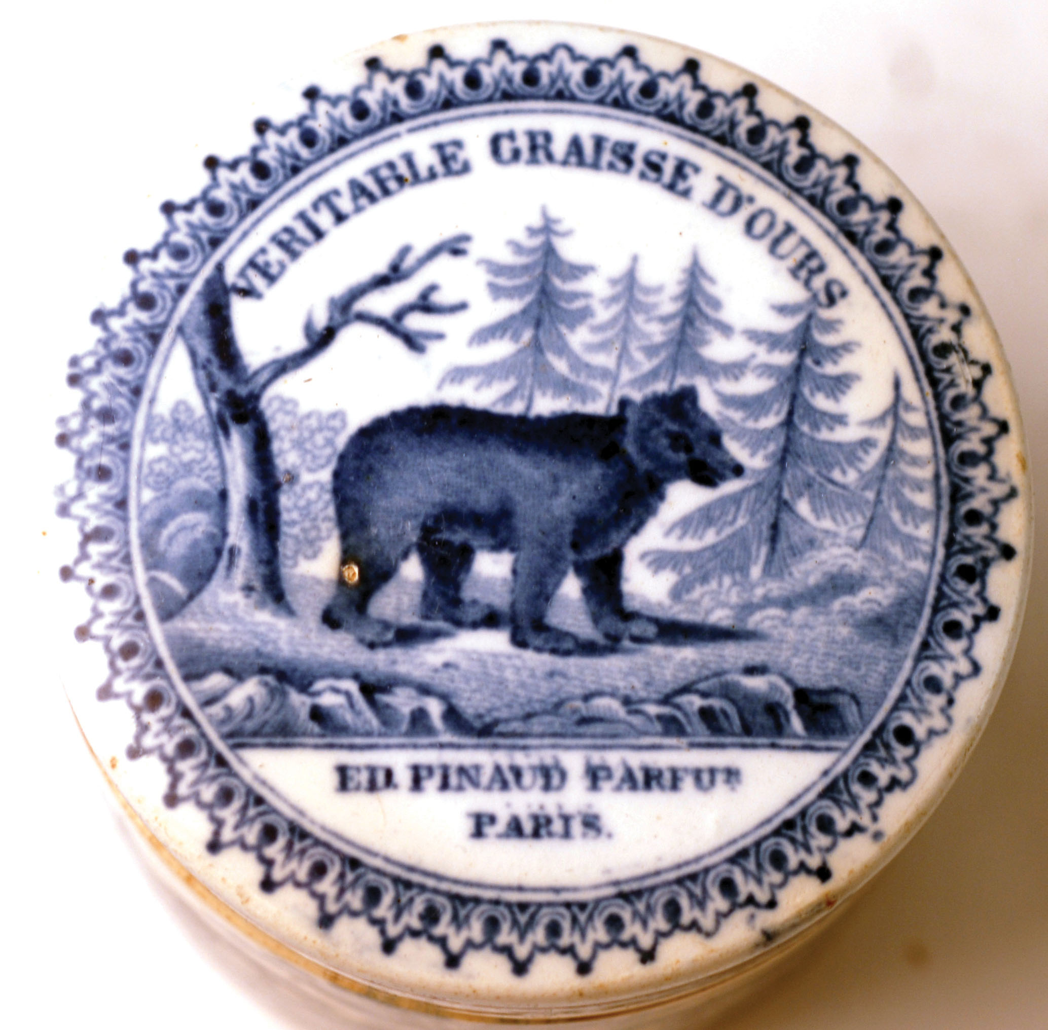 BEARS GREASE POT LID & BASE. 2.75ins diam, blue & white pot lid & base